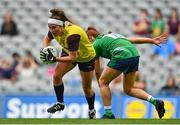 5 September 2021; Kellie Kearney of Wexford in action against Sarah Dillon of Westmeath during the TG4 All-Ireland Ladies Intermediate Football Championship Final match between Westmeath and Wexford at Croke Park in Dublin. Photo by Eóin Noonan/Sportsfile
