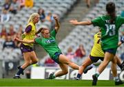 5 September 2021; Sarah Dillon of Westmeath is tackled by Loren Doyle of Wexford resulting in a penalty during the TG4 All-Ireland Ladies Intermediate Football Championship Final match between Westmeath and Wexford at Croke Park in Dublin. Photo by Eóin Noonan/Sportsfile