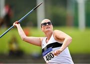 5 September 2021; Fiona Smith Keegan of Donore Harriers competing in the F45 javelin during the Irish Life Health National Masters Track and Field Championships at Morton Stadium in Santry, Dublin. Photo by Seb Daly/Sportsfile