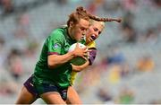 5 September 2021; Sarah Dillon of Westmeath in action against Loren Doyle of Wexford during the TG4 All-Ireland Ladies Intermediate Football Championship Final match between Westmeath and Wexford at Croke Park in Dublin. Photo by Eóin Noonan/Sportsfile
