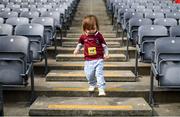 5 September 2021; Westmeath supporter Maisie Heduan, age 2, from Mullingar, during the TG4 All-Ireland Ladies Intermediate Football Championship Final match between Westmeath and Wexford at Croke Park in Dublin. Photo by Stephen McCarthy/Sportsfile