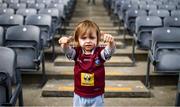 5 September 2021; Westmeath supporter Maisie Heduan, age 2, from Mullingar, during the TG4 All-Ireland Ladies Intermediate Football Championship Final match between Westmeath and Wexford at Croke Park in Dublin. Photo by Stephen McCarthy/Sportsfile