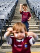 5 September 2021; Westmeath supporters Joe Hickey, age 3, and Maisie Heduan, age 2, front, from Mullingar, during the TG4 All-Ireland Ladies Intermediate Football Championship Final match between Westmeath and Wexford at Croke Park in Dublin. Photo by Stephen McCarthy/Sportsfile