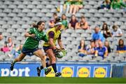 5 September 2021; Róisín Murphy of Wexford in action against Vicky Carr of Westmeath during the TG4 All-Ireland Ladies Intermediate Football Championship Final match between Westmeath and Wexford at Croke Park in Dublin. Photo by Eóin Noonan/Sportsfile