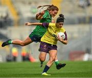 5 September 2021; Catriona Murray of Wexford in action against Fiona Coyle of Westmeath during the TG4 All-Ireland Ladies Intermediate Football Championship Final match between Westmeath and Wexford at Croke Park in Dublin. Photo by Eóin Noonan/Sportsfile