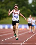 5 September 2021; Michael Kiely of Crusaders AC on his way to winning the M35 5000 metres during the Irish Life Health National Masters Track and Field Championships at Morton Stadium in Santry, Dublin. Photo by Seb Daly/Sportsfile