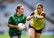 5 September 2021; Lucy McCartan of Westmeath in action against Aisling Halligan of Wexford during the TG4 All-Ireland Ladies Intermediate Football Championship Final match between Westmeath and Wexford at Croke Park in Dublin. Photo by Stephen McCarthy/Sportsfile