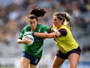 5 September 2021; Ciara Blundell of Westmeath in action against Aisling Halligan of Wexford during the TG4 All-Ireland Ladies Intermediate Football Championship Final match between Westmeath and Wexford at Croke Park in Dublin. Photo by Stephen McCarthy/Sportsfile