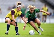 5 September 2021; Róisín Murphy of Wexford in action against Anna Jones of Westmeath during the TG4 All-Ireland Ladies Intermediate Football Championship Final match between Westmeath and Wexford at Croke Park in Dublin. Photo by Stephen McCarthy/Sportsfile
