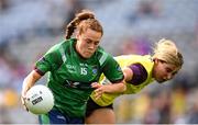5 September 2021; Sarah Dillon of Westmeath in action against Aisling Halligan of Wexford during the TG4 All-Ireland Ladies Intermediate Football Championship Final match between Westmeath and Wexford at Croke Park in Dublin. Photo by Stephen McCarthy/Sportsfile