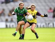 5 September 2021; Niamh Spellman of Westmeath in action against Emma Tomkins of Wexford during the TG4 All-Ireland Ladies Intermediate Football Championship Final match between Westmeath and Wexford at Croke Park in Dublin. Photo by Stephen McCarthy/Sportsfile