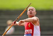 5 September 2021; David Courtney of Ennis Track AC competing in the M55 javelin during the Irish Life Health National Masters Track and Field Championships at Morton Stadium in Santry, Dublin. Photo by Seb Daly/Sportsfile