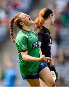 5 September 2021; Sarah Dillon of Westmeath celebrates after scoring her side's third goal during the TG4 All-Ireland Ladies Intermediate Football Championship Final match between Westmeath and Wexford at Croke Park in Dublin. Photo by Stephen McCarthy/Sportsfile