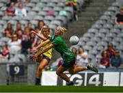 5 September 2021; Derbhla Doyle of Wexford in action against Wicklow mentor Michael Kavanagh during the TG4 All-Ireland Ladies Intermediate Football Championship Final match between Westmeath and Wexford at Croke Park in Dublin. Photo by Eóin Noonan/Sportsfile