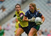 5 September 2021; Westmeath goalkeeper Lauren McCormack in action against Róisín Murphy of Wexford during the TG4 All-Ireland Ladies Intermediate Football Championship Final match between Westmeath and Wexford at Croke Park in Dublin. Photo by Eóin Noonan/Sportsfile