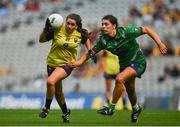 5 September 2021; Emma Tomkins of Wexford in action against Vicky Carr of Westmeath during the TG4 All-Ireland Ladies Intermediate Football Championship Final match between Westmeath and Wexford at Croke Park in Dublin. Photo by Eóin Noonan/Sportsfile