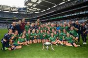 5 September 2021; Westmeath players celebrate with the Mary Quinn Memorial Cup following the TG4 All-Ireland Ladies Intermediate Football Championship Final match between Westmeath and Wexford at Croke Park in Dublin. Photo by Stephen McCarthy/Sportsfile