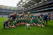 5 September 2021; Westmeath players celebrate with the Mary Quinn Memorial Cup following the TG4 All-Ireland Ladies Intermediate Football Championship Final match between Westmeath and Wexford at Croke Park in Dublin. Photo by Stephen McCarthy/Sportsfile