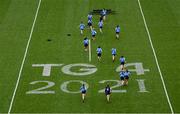 5 September 2021; Dublin players run out before the TG4 All-Ireland Ladies Senior Football Championship Final match between Dublin and Meath at Croke Park in Dublin. Photo by Stephen McCarthy/Sportsfile