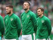 4 September 2021; Shane Duffy of Republic of Ireland during the national anthem before the FIFA World Cup 2022 qualifying group A match between Republic of Ireland and Azerbaijan at the Aviva Stadium in Dublin. Photo by Michael P Ryan/Sportsfile