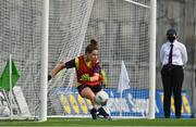 5 September 2021; Aisling Murphy of Wexford saves a penalty after her team-mate and goalkeeper Sarah Merrigan was shown a yellow card during the TG4 All-Ireland Ladies Intermediate Football Championship Final match between Westmeath and Wexford at Croke Park in Dublin. Photo by Brendan Moran/Sportsfile