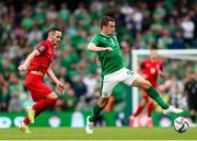 4 September 2021; Seamus Coleman of Republic of Ireland in action against Namik Alaskarov of Azerbaijan during the FIFA World Cup 2022 qualifying group A match between Republic of Ireland and Azerbaijan at the Aviva Stadium in Dublin. Photo by Michael P Ryan/Sportsfile