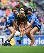 5 September 2021; Vikki Wall of Meath in action against Siobhán McGrath, left, and Sinéad Goldrick of Dublin during the TG4 All-Ireland Ladies Senior Football Championship Final match between Dublin and Meath at Croke Park in Dublin. Photo by Piaras Ó Mídheach/Sportsfile