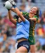 5 September 2021; Niamh Hetherton of Dublin in action against Aoibhín Cleary of Meath during the TG4 All-Ireland Ladies Senior Football Championship Final match between Dublin and Meath at Croke Park in Dublin. Photo by Brendan Moran/Sportsfile