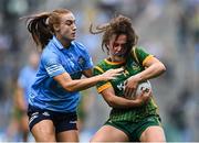 5 September 2021; Emma Duggan of Meath is tackled by Lauren Magee of Dublin during the TG4 All-Ireland Ladies Senior Football Championship Final match between Dublin and Meath at Croke Park in Dublin. Photo by Piaras Ó Mídheach/Sportsfile