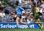 5 September 2021; Emma Duggan of Meath shoots to score her side's first goal during the TG4 All-Ireland Ladies Senior Football Championship Final match between Dublin and Meath at Croke Park in Dublin. Photo by Piaras Ó Mídheach/Sportsfile
