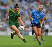 5 September 2021; Máire O'Shaughnessy of Meath in action against Jennifer Dunne of Dublin during the TG4 All-Ireland Ladies Senior Football Championship Final match between Dublin and Meath at Croke Park in Dublin. Photo by Brendan Moran/Sportsfile
