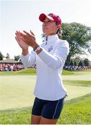 5 September 2021; Danielle Kang of Team USA reacts to winning her match on the 18th green during the morning foursomes on day two of the Solheim Cup at the Inverness Club in Toledo, Ohio, USA. Photo by Brian Spurlock/Sportsfile