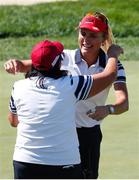 5 September 2021; Lexi Thompson of Team USA embraces Team USA assistant captain Angela Stanford after the morning foursomes on day two of the Solheim Cup at the Inverness Club in Toledo, Ohio, USA. Photo by Brian Spurlock/Sportsfile