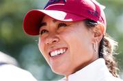 5 September 2021; Danielle Kang of Team USA is interviewed after her morning foursomes match on day two of the Solheim Cup at the Inverness Club in Toledo, Ohio, USA. Photo by Brian Spurlock/Sportsfile