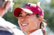 5 September 2021; Danielle Kang of Team USA is interviewed after her morning foursomes match on day two of the Solheim Cup at the Inverness Club in Toledo, Ohio, USA. Photo by Brian Spurlock/Sportsfile
