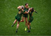 5 September 2021; Meath players, from left, Orlagh Lally, Niamh Gallogly and Niamh O'Sullivan celebrate following the TG4 All-Ireland Ladies Senior Football Championship Final match between Dublin and Meath at Croke Park in Dublin. Photo by Stephen McCarthy/Sportsfile