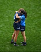 5 September 2021; A dejected Dublin goalkeeper Ciara Trant is consoled by team-mate Lyndsey Davey, right, following the TG4 All-Ireland Ladies Senior Football Championship Final match between Dublin and Meath at Croke Park in Dublin. Photo by Stephen McCarthy/Sportsfile