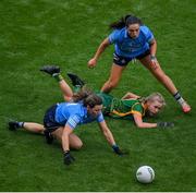 5 September 2021; Stacey Grimes of Meath in action against Sinéad Goldrick and Lyndsey Davey, left, of Dublin during the TG4 All-Ireland Ladies Senior Football Championship Final match between Dublin and Meath at Croke Park in Dublin. Photo by Stephen McCarthy/Sportsfile