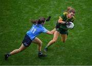 5 September 2021; Orla Byrne of Meath in action against Lyndsey Davey of Dublin during the TG4 All-Ireland Ladies Senior Football Championship Final match between Dublin and Meath at Croke Park in Dublin. Photo by Stephen McCarthy/Sportsfile