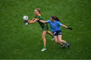 5 September 2021; Aoibhín Cleary of Meath in action against Lyndsey Davey of Dublin during the TG4 All-Ireland Ladies Senior Football Championship Final match between Dublin and Meath at Croke Park in Dublin. Photo by Stephen McCarthy/Sportsfile