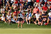 5 September 2021; Jennifer Kupcho chips the ball in on the 17th green for a birdie to win the hole during the afternoon fourballs on day two of the Solheim Cup at the Inverness Club in Toledo, Ohio, USA. Photo by Brian Spurlock/Sportsfile
