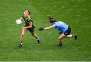 5 September 2021; Aoibheann Leahy of Meath in action against Lyndsey Davey of Dublin during the TG4 All-Ireland Ladies Senior Football Championship Final match between Dublin and Meath at Croke Park in Dublin. Photo by Stephen McCarthy/Sportsfile