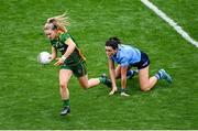 5 September 2021; Orlagh Lally of Meath in action against Niamh McEvoy of Dublin during the TG4 All-Ireland Ladies Senior Football Championship Final match between Dublin and Meath at Croke Park in Dublin. Photo by Stephen McCarthy/Sportsfile