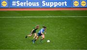 5 September 2021; Niamh McEvoy of Dublin in action against Mary Kate Lynch of Meath during the TG4 All-Ireland Ladies Senior Football Championship Final match between Dublin and Meath at Croke Park in Dublin. Photo by Stephen McCarthy/Sportsfile