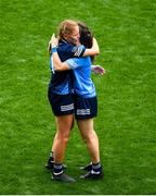 5 September 2021; A dejected Dublin goalkeeper Ciara Trant is consoled by team-mate Lyndsey Davey, right, following the TG4 All-Ireland Ladies Senior Football Championship Final match between Dublin and Meath at Croke Park in Dublin. Photo by Stephen McCarthy/Sportsfile