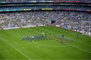 5 September 2021; The Artane Band lead the Dublin and Meath players in the pre-match parade before the TG4 All-Ireland Ladies Senior Football Championship Final match between Dublin and Meath at Croke Park in Dublin. Photo by Stephen McCarthy/Sportsfile