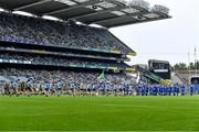 5 September 2021; Both teams parade behind the Artane School of Music Band before the TG4 All-Ireland Ladies Senior Football Championship Final match between Dublin and Meath at Croke Park in Dublin. Photo by Piaras Ó Mídheach/Sportsfile