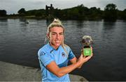 6 September 2021; Savannah McCarthy of Galway pictured with her SSE Airtricity Women’s National League Player of the Month award for August at Dangan Sportsground in Galway. Photo by Eóin Noonan/Sportsfile