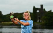 6 September 2021; Savannah McCarthy of Galway pictured with her SSE Airtricity Women’s National League Player of the Month award for August at Dangan Sportsground in Galway. Photo by Eóin Noonan/Sportsfile