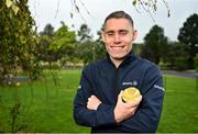 6 September 2021; Pictured in his native Dunmurry, Belfast with his 6th Paralympic gold medal is Allianz' Paralympic brand ambassador Jason Smyth, who won gold in the 100m T13 Final. Allianz Ireland has been a proud sponsor of Paralympics Ireland since 2010 and has partnered with Jason for 6 years. Photo by Seb Daly/Sportsfile